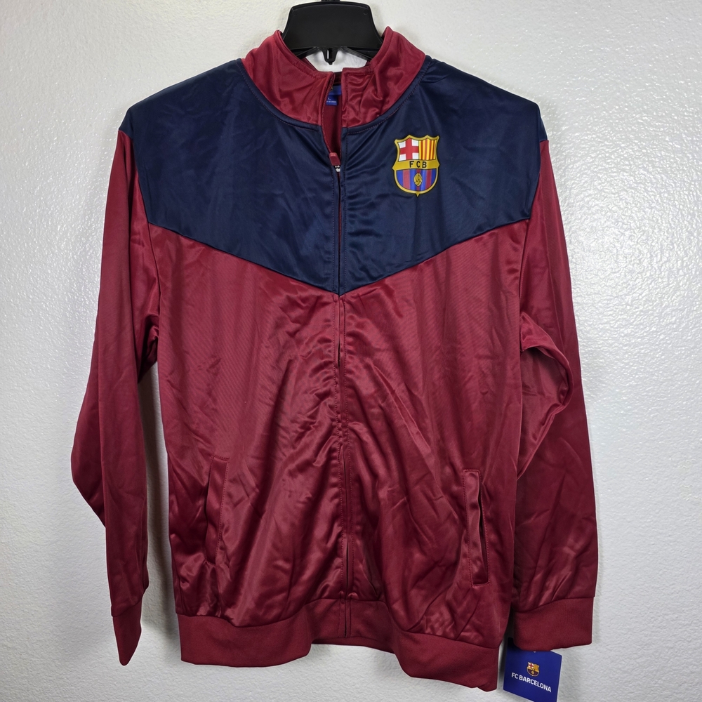 FC Barcelona Track‎ Jacket Burgundy & Dark Blue FCB Full Zip Long Sleeve Men's L